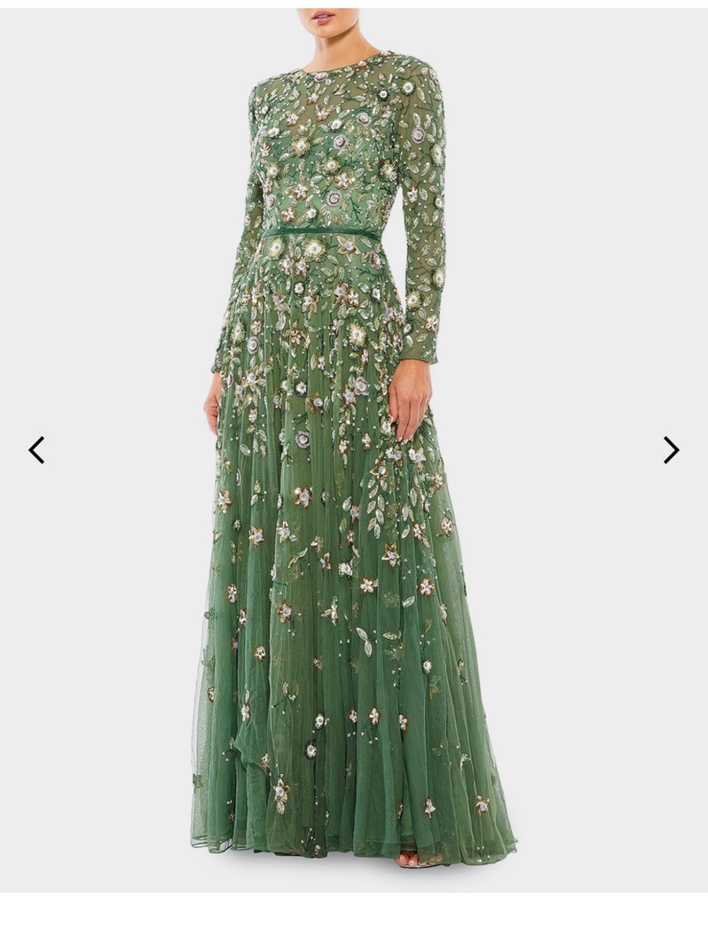 Mac Duggal Olive Green Embellished Long Sleeve Maxi Dress - Picture 1 of 4